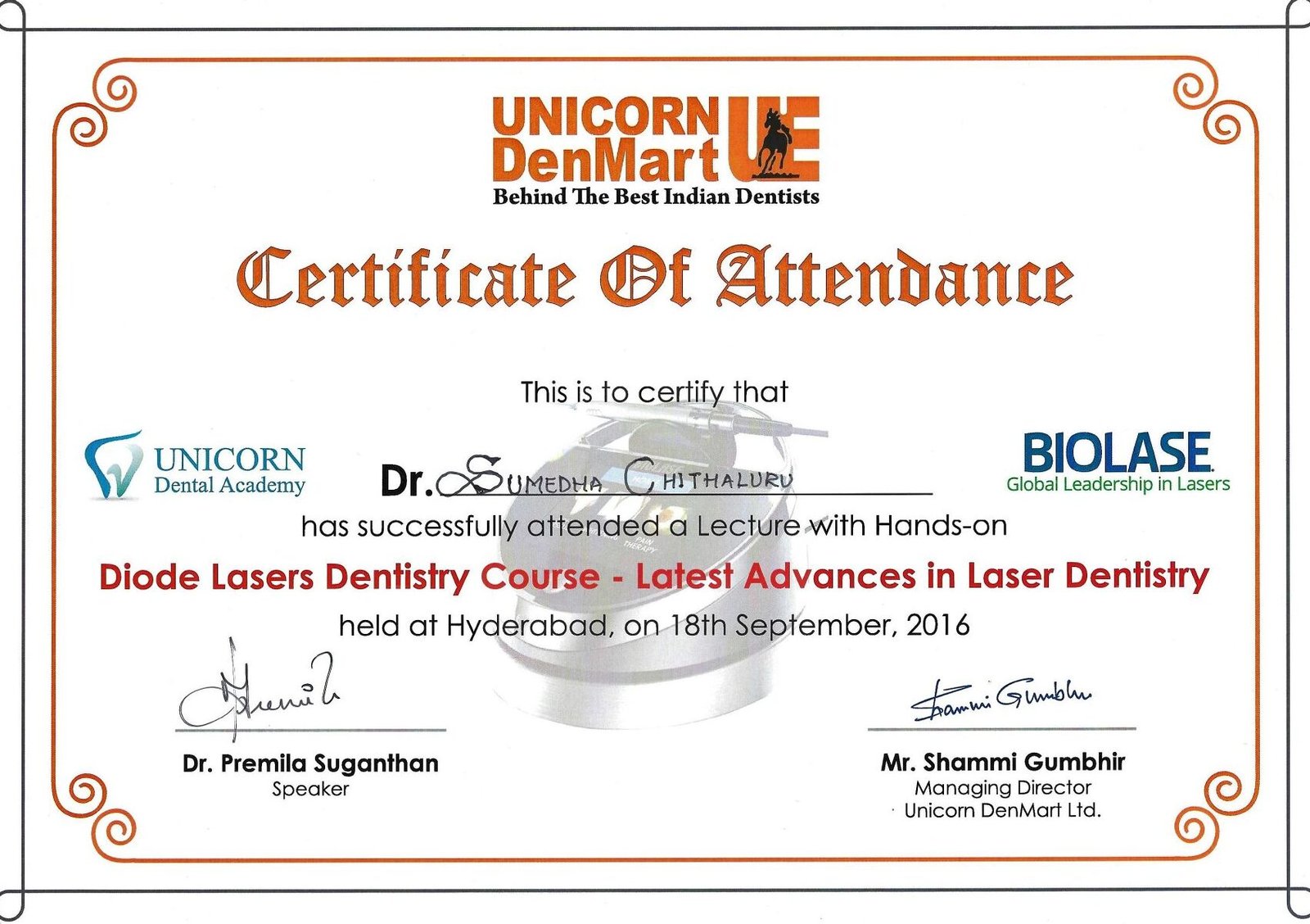 LASER CERTIFICATE